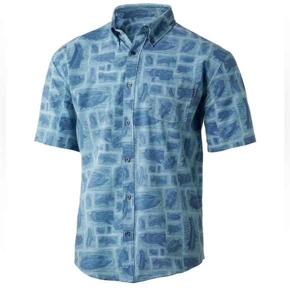 Huk Other - Huk Kona Short Sleeve Tropical Shirt Teal Size Large
